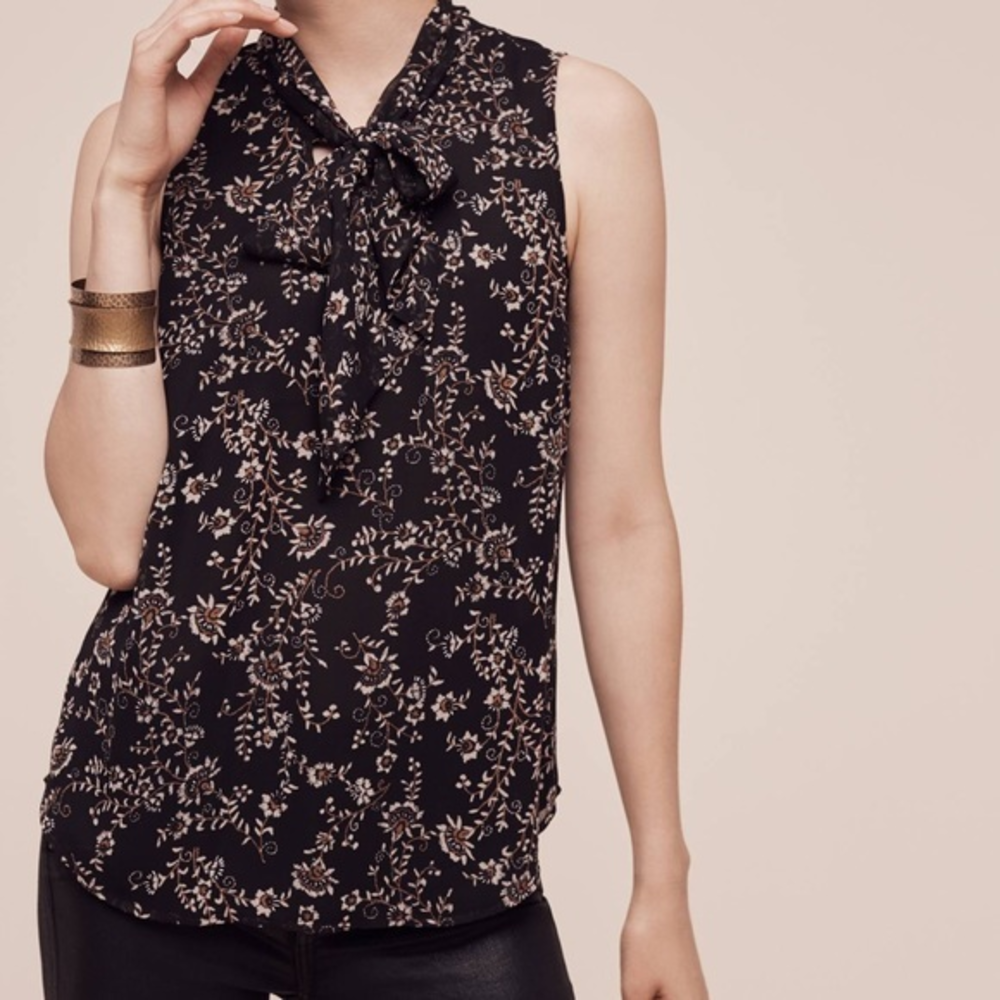 Anthropologie Meadow Rue Violette Blouse Floral Neck Tie Size Medium‎